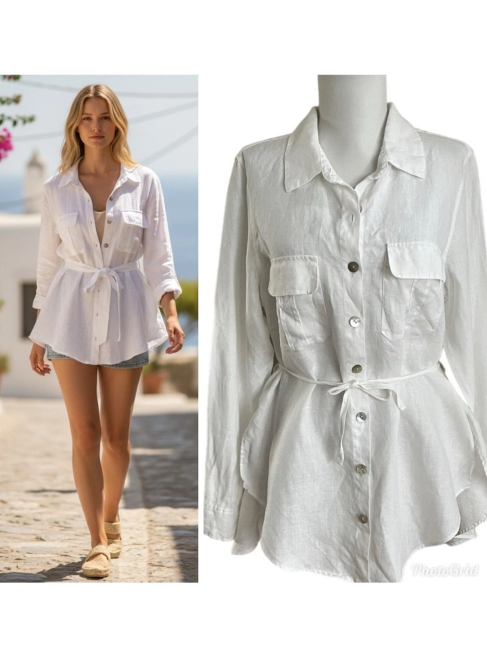 Soft Surroundings Linen Tunic Shirt Jacket M White costal
